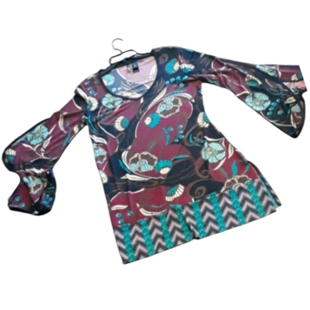 Bisou Bisou Burgundy Turquoise Art Nouveau Mix Midi Dress